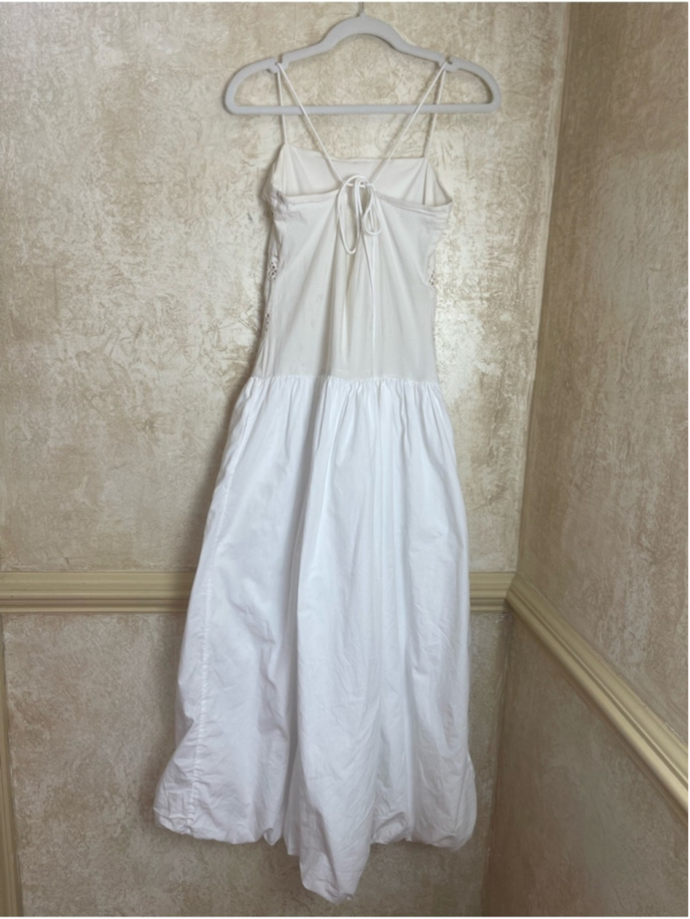 Free People Starheart Crochet Inset Waist Bubble Hem Midi Dress White Size XL - Picture 14 of 14